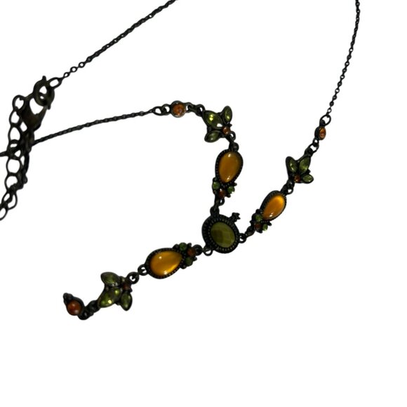 Vintage Nina Ricco Avon Y Lariat Necklace Orange Gunmetal Chain Boho Gothic - Picture 5 of 9